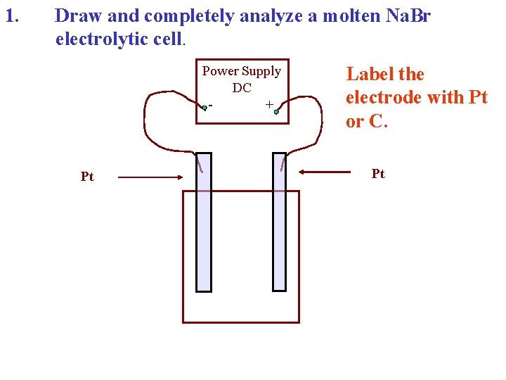 1. Draw and completely analyze a molten Na. Br electrolytic cell. Power Supply DC