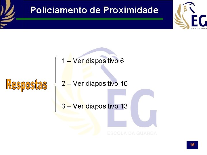 Policiamento de Proximidade 1 – Ver diapositivo 6 2 – Ver diapositivo 10 3