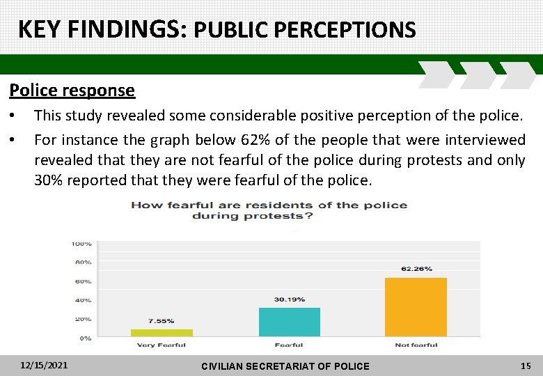 KEY FINDINGS: PUBLIC PERCEPTIONS Police response • • This study revealed some considerable positive