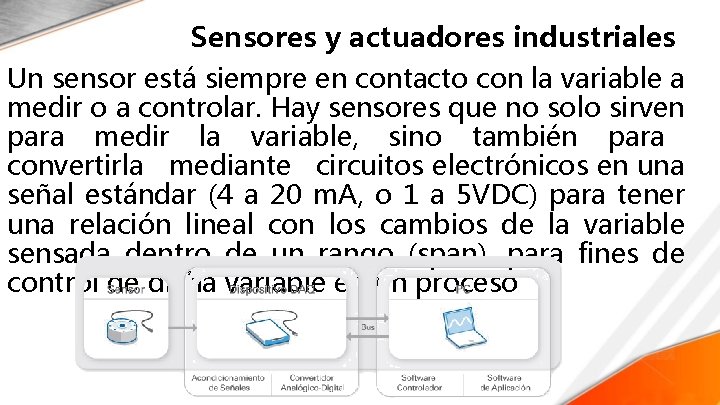 Sensores y actuadores industriales Un sensor está siempre en contacto con la variable a