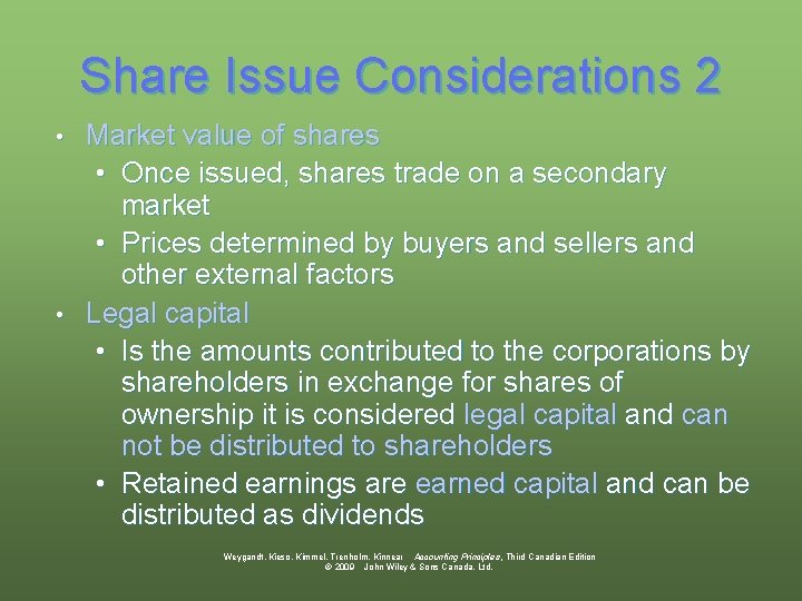 Share Issue Considerations 2 Market value of shares • Once issued, shares trade on