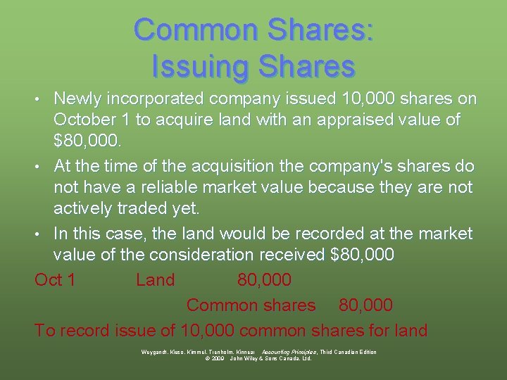 Common Shares: Issuing Shares Newly incorporated company issued 10, 000 shares on October 1