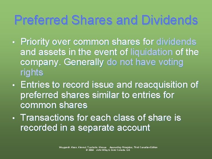 Preferred Shares and Dividends Priority over common shares for dividends and assets in the