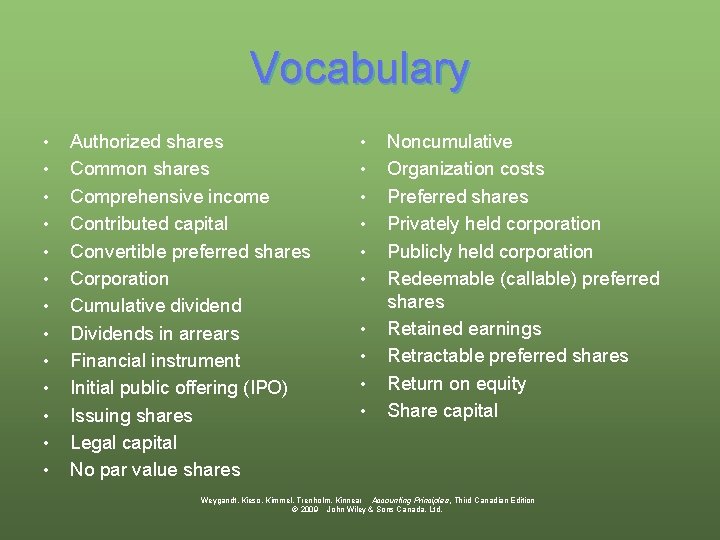 Vocabulary • • • • Authorized shares Common shares Comprehensive income Contributed capital Convertible