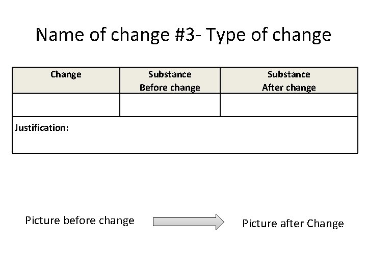 Name of change #3 - Type of change Change Substance Before change Substance After