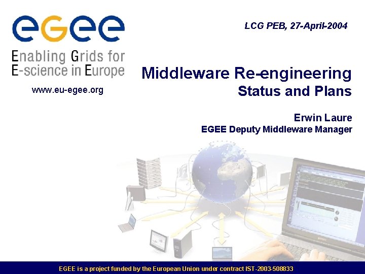 LCG PEB, 27 -April-2004 Middleware Re-engineering www. eu-egee. org Status and Plans Erwin Laure
