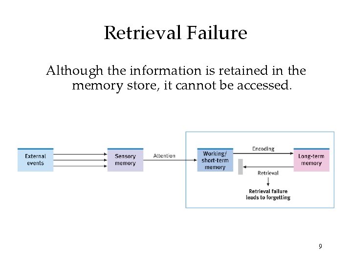 Retrieval Failure Although the information is retained in the memory store, it cannot be