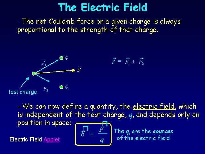 The Electric Field - The net Coulomb force on a given charge is always