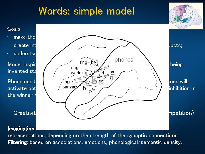 Words: simple model Goals: • make the simplest testable model of creativity; • create