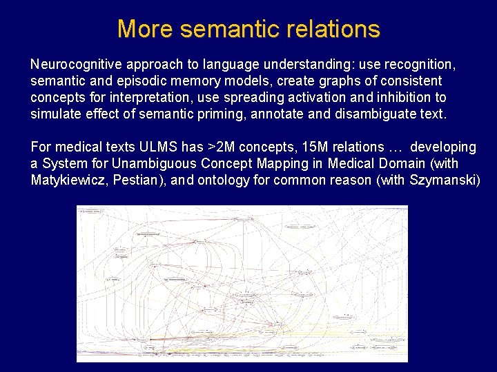 More semantic relations Neurocognitive approach to language understanding: use recognition, semantic and episodic memory