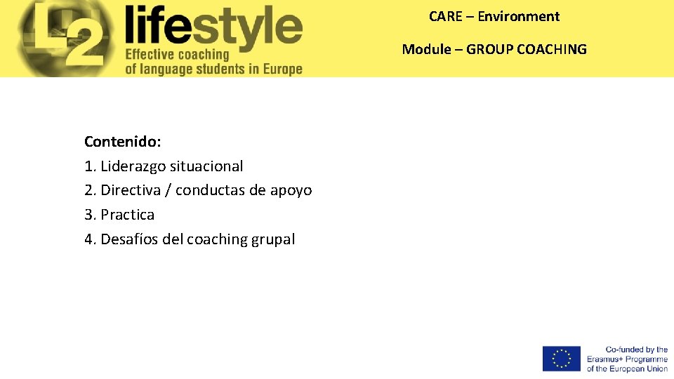 CARE – Environment Module – GROUP COACHING Contenido: 1. Liderazgo situacional 2. Directiva /