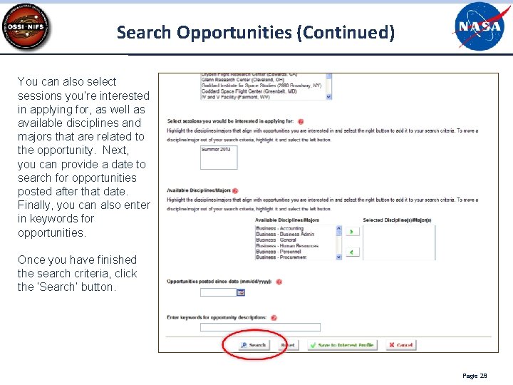 Search Opportunities (Continued) You can also select sessions you’re interested in applying for, as Search Opportunities (Continued) You can also select sessions you’re interested in applying for, as