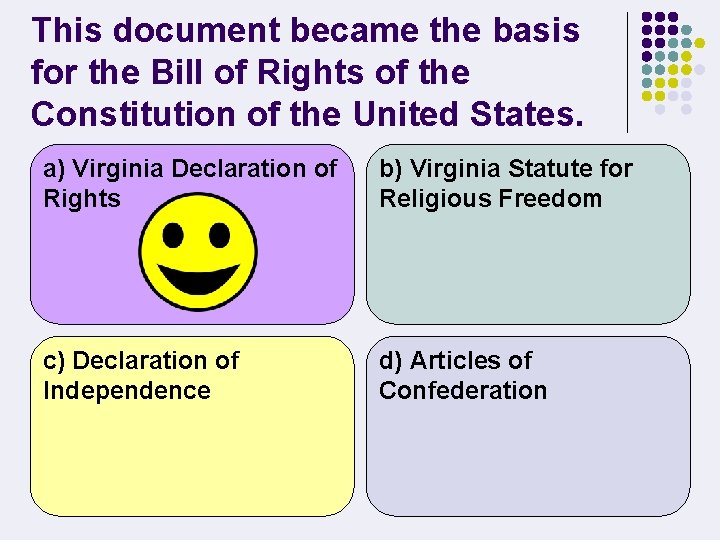 This document became the basis for the Bill of Rights of the Constitution of