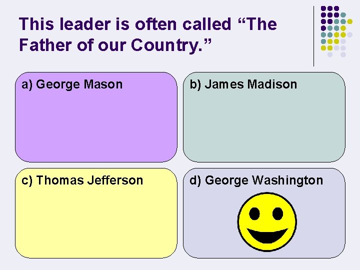 This leader is often called “The Father of our Country. ” a) George Mason