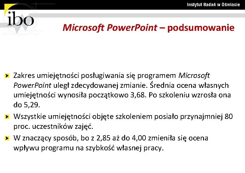 Microsoft Power. Point – podsumowanie Zakres umiejętności posługiwania się programem Microsoft Power. Point uległ