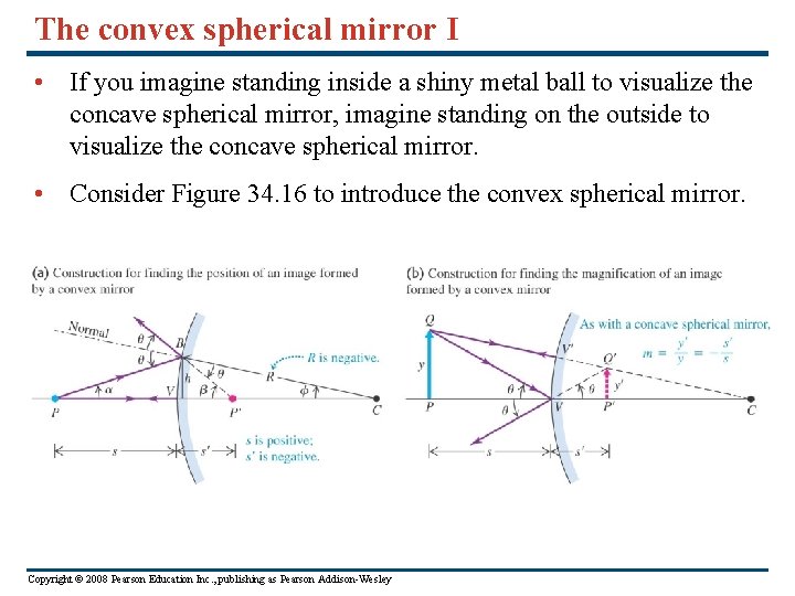 The convex spherical mirror I • If you imagine standing inside a shiny metal