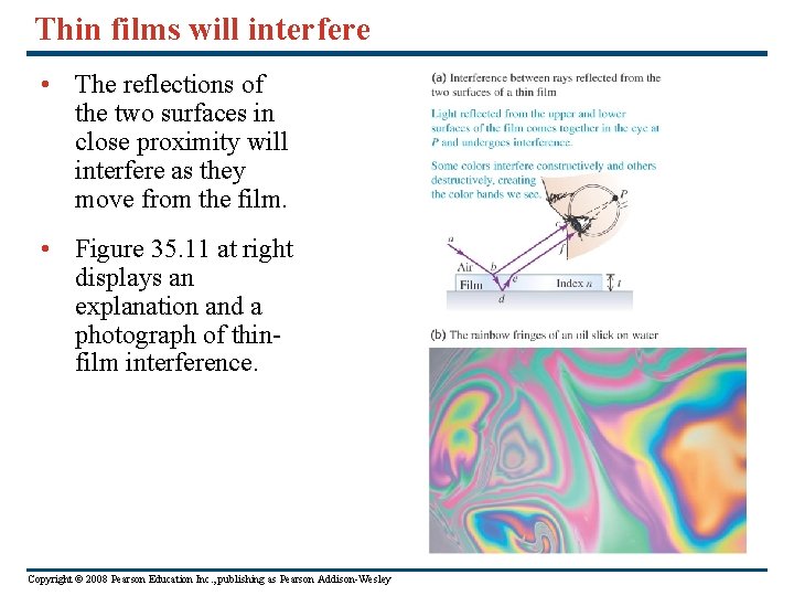 Thin films will interfere • The reflections of the two surfaces in close proximity