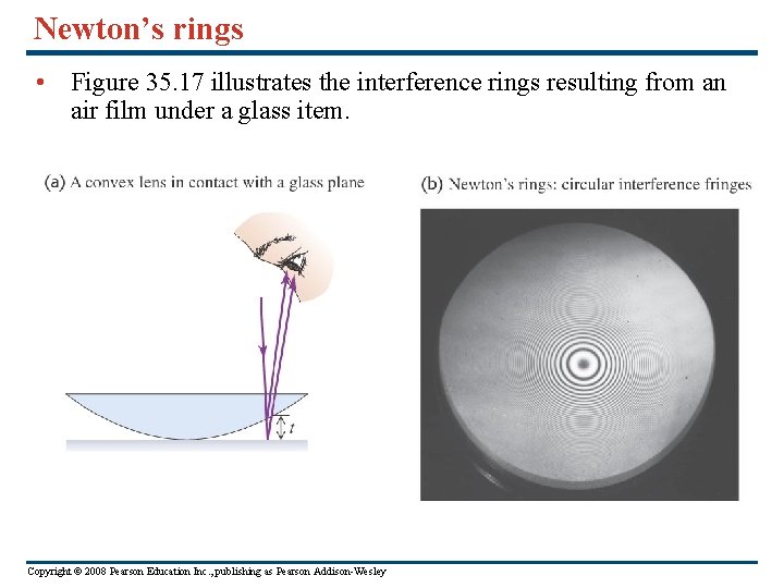 Newton’s rings • Figure 35. 17 illustrates the interference rings resulting from an air