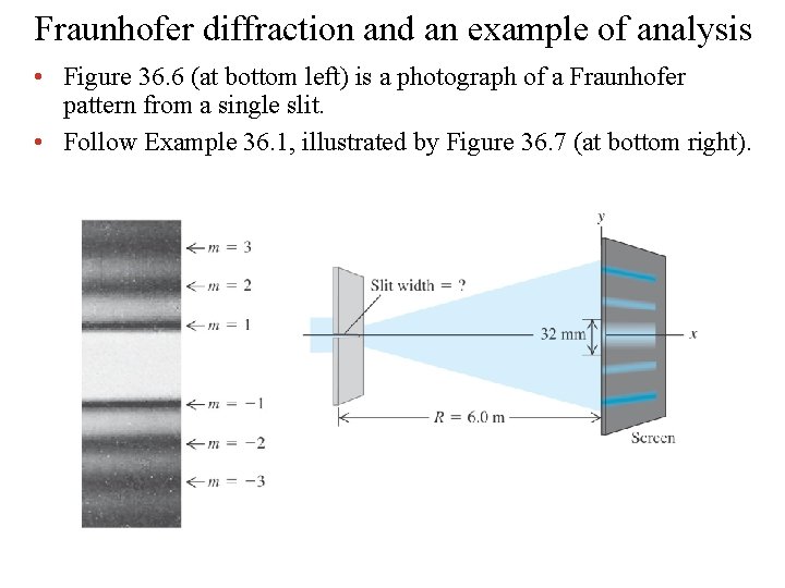 Fraunhofer diffraction and an example of analysis • Figure 36. 6 (at bottom left)