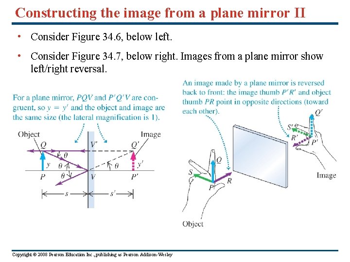 Constructing the image from a plane mirror II • Consider Figure 34. 6, below