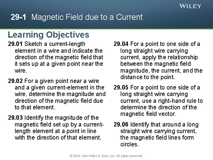 29 -1 Magnetic Field due to a Current Learning Objectives 29. 01 Sketch a