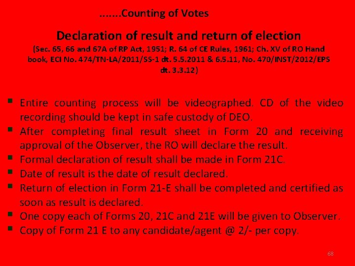 . . . . Counting of Votes Declaration of result and return of election