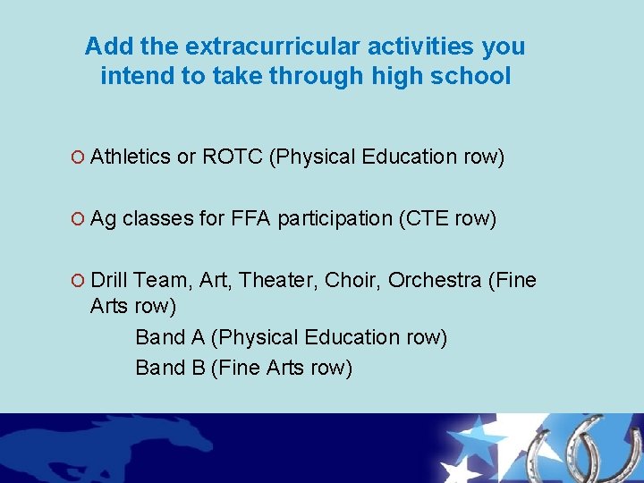 Add the extracurricular activities you intend to take through high school O Athletics or