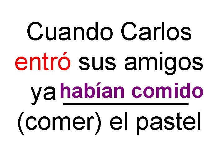 Cuando Carlos entró sus amigos comido ya habían _____ (comer) el pastel 