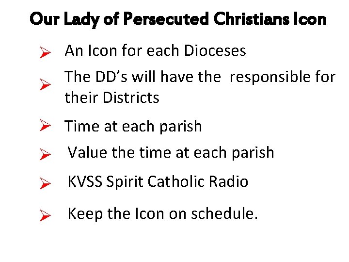 Our Lady of Persecuted Christians Icon Ø An Icon for each Dioceses The DD’s