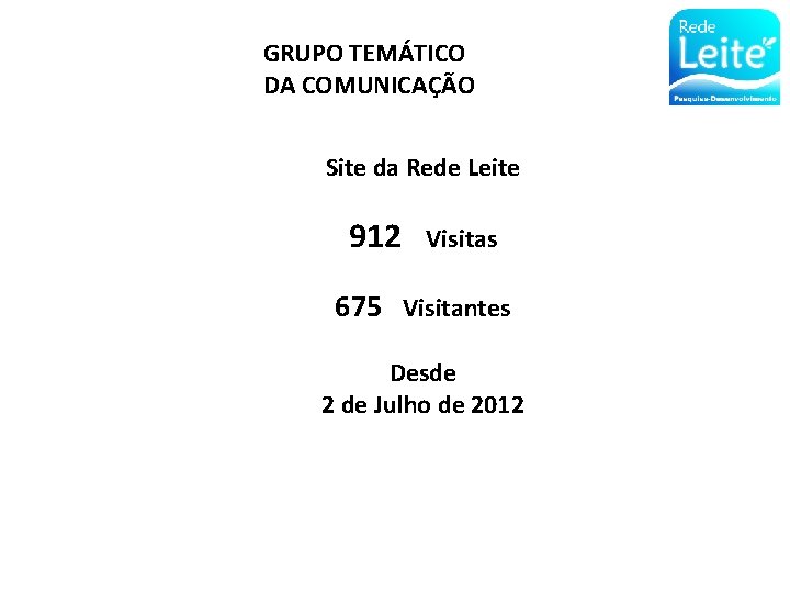 GRUPO TEMÁTICO DA COMUNICAÇÃO Site da Rede Leite 912 Visitas 675 Visitantes Desde 2