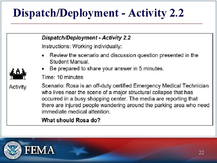 Dispatch/Deployment - Activity 2. 2 22 