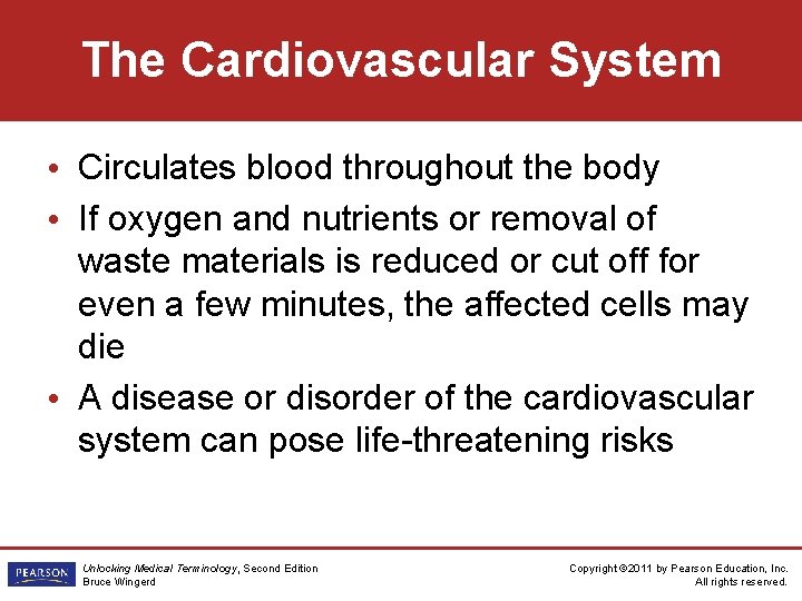 The Cardiovascular System • Circulates blood throughout the body • If oxygen and nutrients