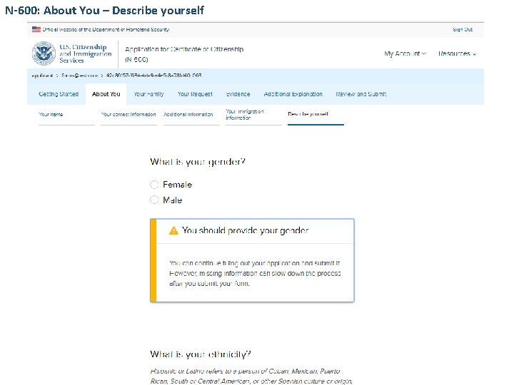 N-600: About You – Describe yourself 