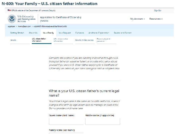 N-600: Your Family – U. S. citizen father information 