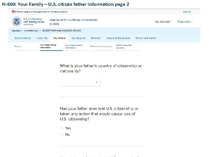 N-600: Your Family – U. S. citizen father information page 2 