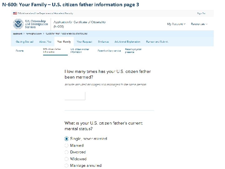 N-600: Your Family – U. S. citizen father information page 3 