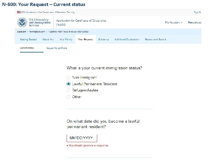 N-600: Your Request – Current status 