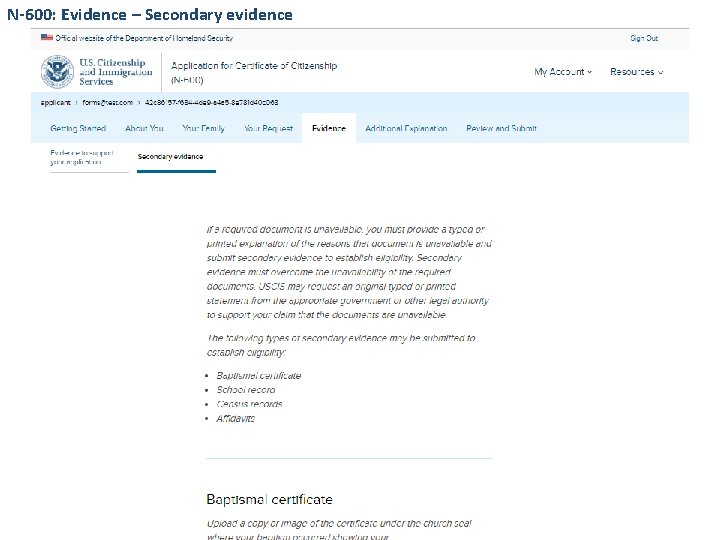 N-600: Evidence – Secondary evidence 
