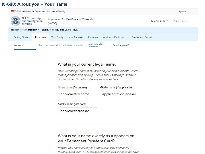 N-600: About you – Your name 