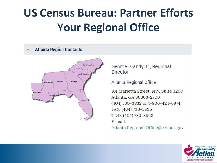 US Census Bureau: Partner Efforts Your Regional Office 