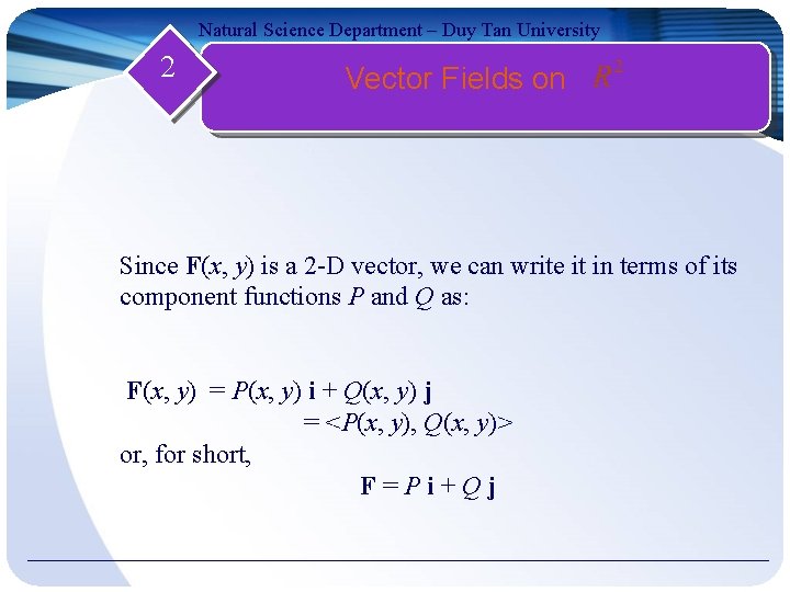 Natural Science Department – Duy Tan University 2 Vector Fields on Since F(x, y)