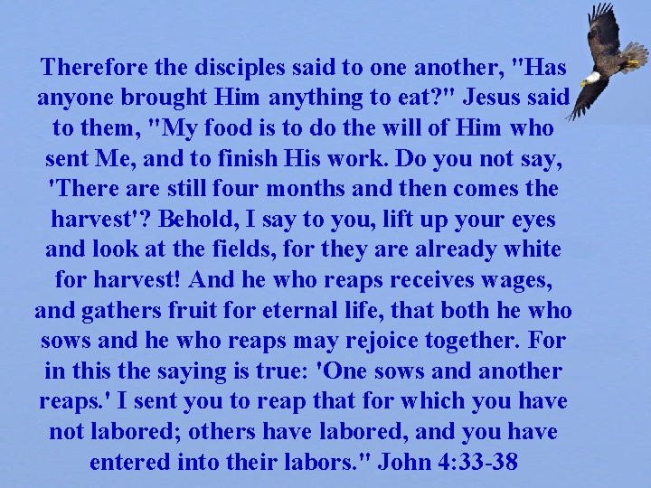 Therefore the disciples said to one another, "Has anyone brought Him anything to eat?