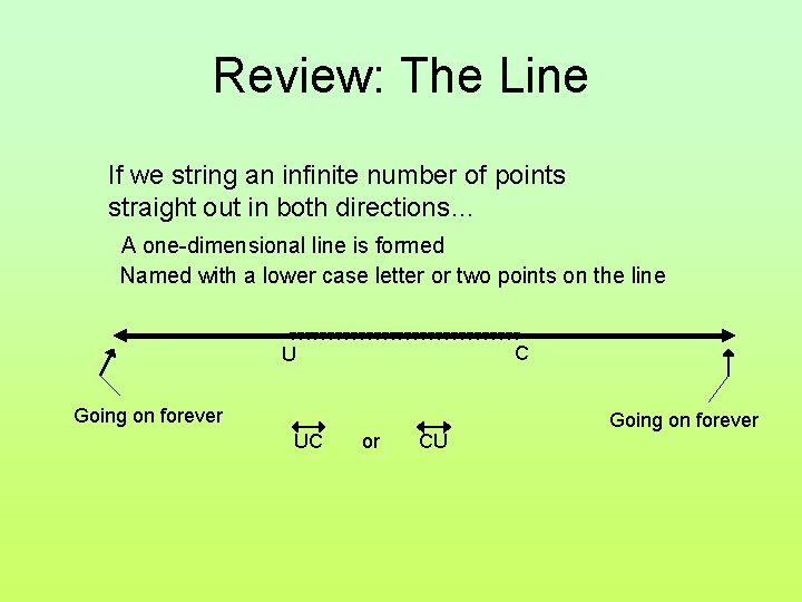 Review: The Line If we string an infinite number of points straight out in