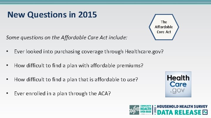New Questions in 2015 Some questions on the Affordable Care Act include: The Affordable