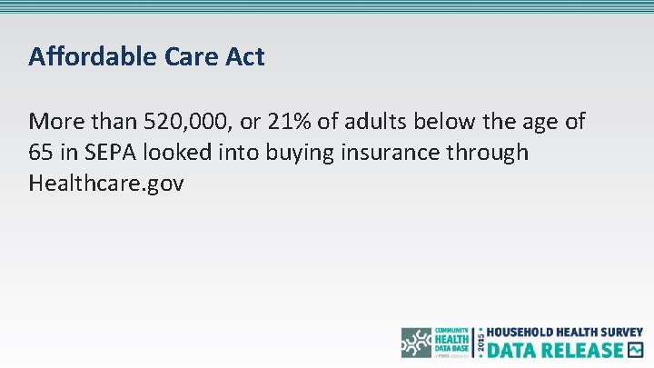 Affordable Care Act More than 520, 000, or 21% of adults below the age