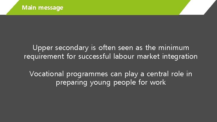 Main message Upper secondary is often seen as the minimum requirement for successful labour