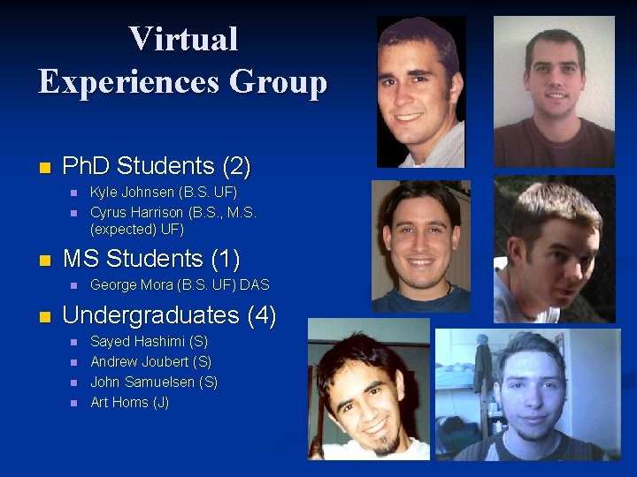 Virtual Experiences Group n Ph. D Students (2) n n n MS Students (1)