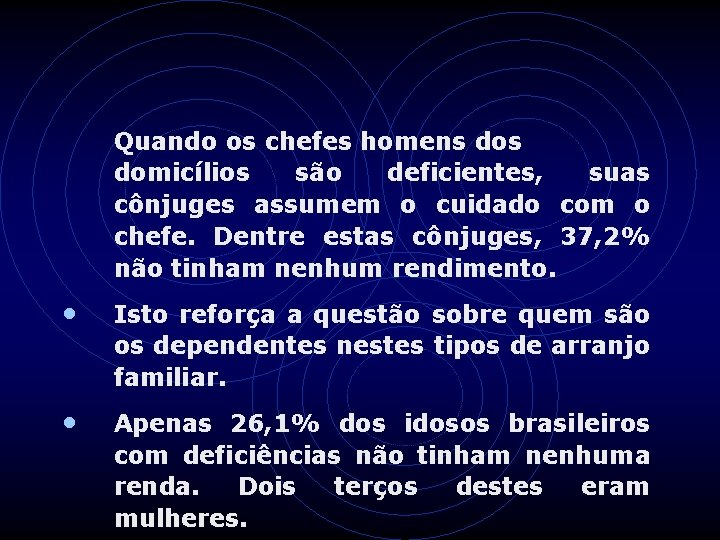 Quando os chefes homens domicílios são deficientes, suas cônjuges assumem o cuidado com o