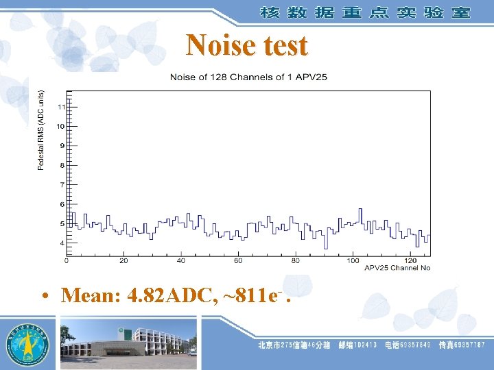 Noise test • Mean: 4. 82 ADC, ~811 e-. 