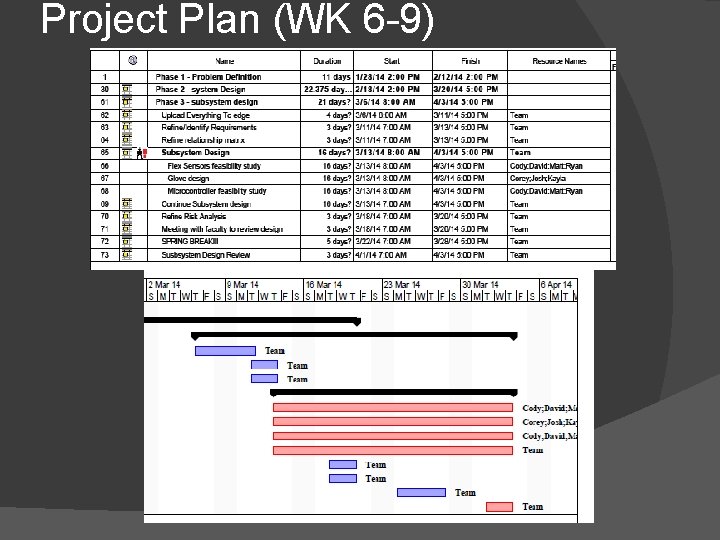 Project Plan (WK 6 -9) 